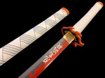 Rengoku 104cm katana flame orange blade detail – hand-painted Nichirin sword wooden replica India