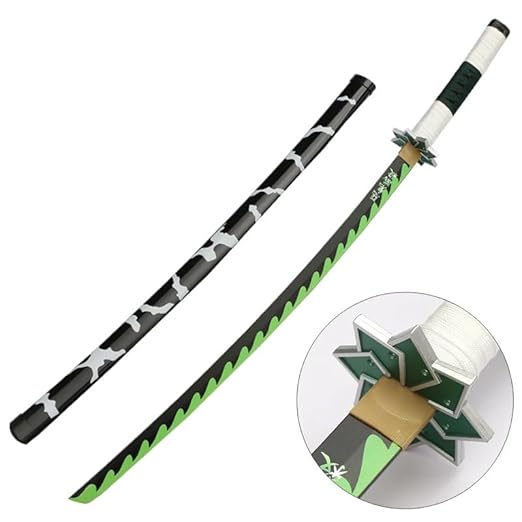 Demon Slayer Shinazugawa Sanemi Katana Wooden Sword/Katana Toy Life Size Nichirin 104CM Bamboo Wood Sanemi Katana Toy Wind Hashira