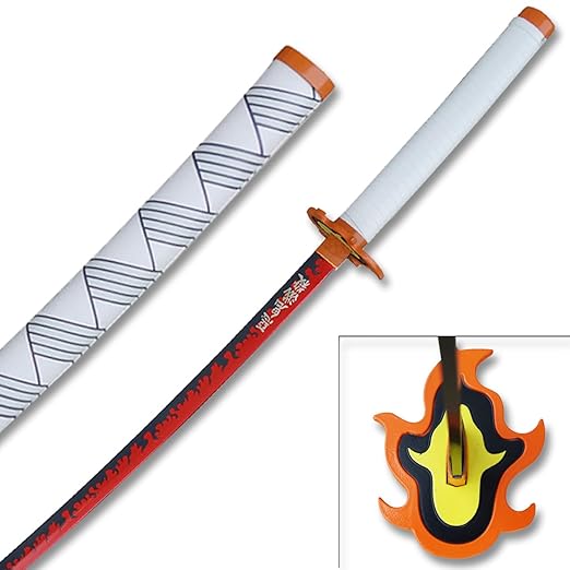 Rengoku Kyojuro katana handle guard detail – Flame Hashira wooden sword buy India Luffypaglu